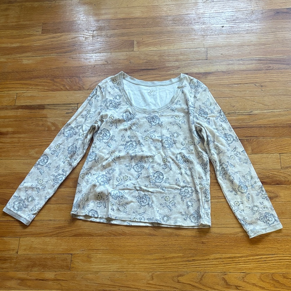 J. Jill Velvet Trim Floral Print Long Sleeve Top
